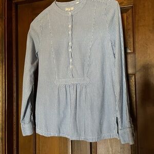 Fat Face Blue and White Striped Button-Up Blouse